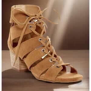 Lucky Co Genevie Nubuck Bisque Color Leather Cage Strappy Sandal Womens 6 New